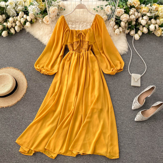 Shirred Puff Sleeve Dress