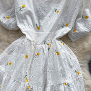 Lisa Embroidered Puff Sleeve Dress