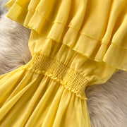 Rose Off-Shoulder Shirred Waist Dress
