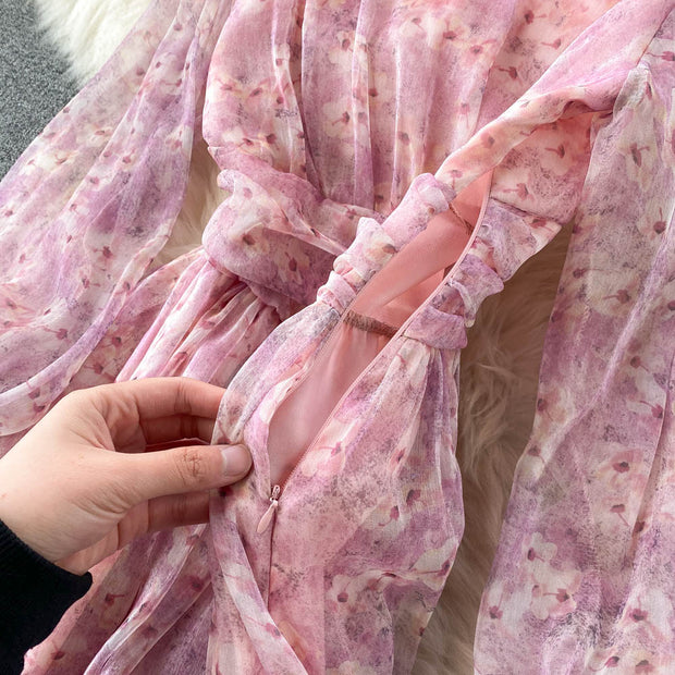 Colette Puff Sleeve Chiffon Dress