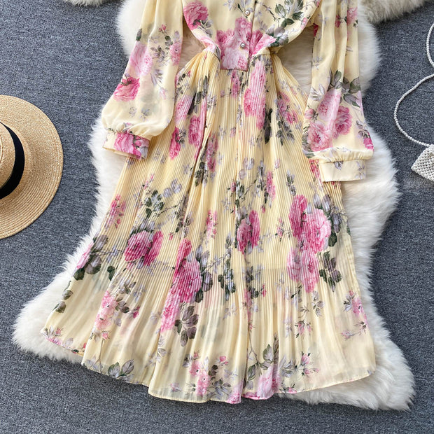 Lillian Pleated Chiffon Dress