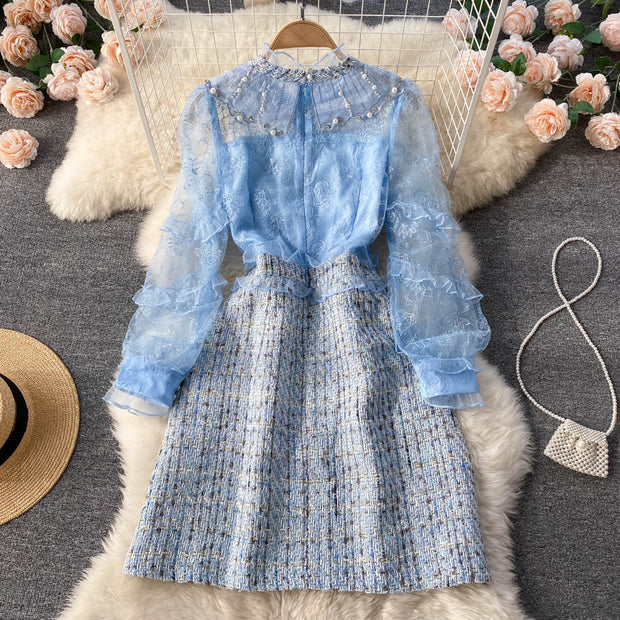 Ollie Embroidered Lace Tweed Dress